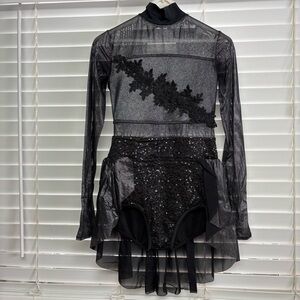 Weissman Black Dance Costume with Lace Applique and Sequin Detail Size SA